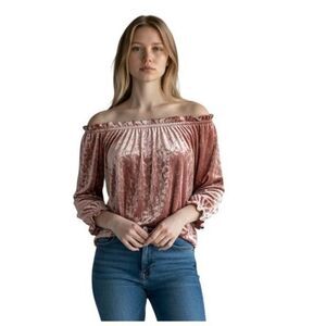 Gap Ladies Size XS Pink Top On-Off The Shoulder Crushed Velvet & 3/4 Sleeve